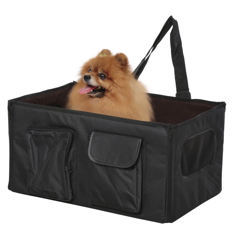 PawHut Hundetasche Hundebox faltbar Hundetransportbox Reisebox Katzenbox Autositz Oxford Schwarz 52x34x28 cm