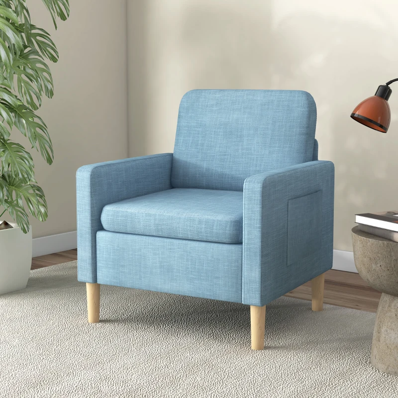 HOMCOM Modern Accent Chair, Comfy Fireside Chair, Upholstered Armchair for Living Room, Bedroom, Home Office, Blue