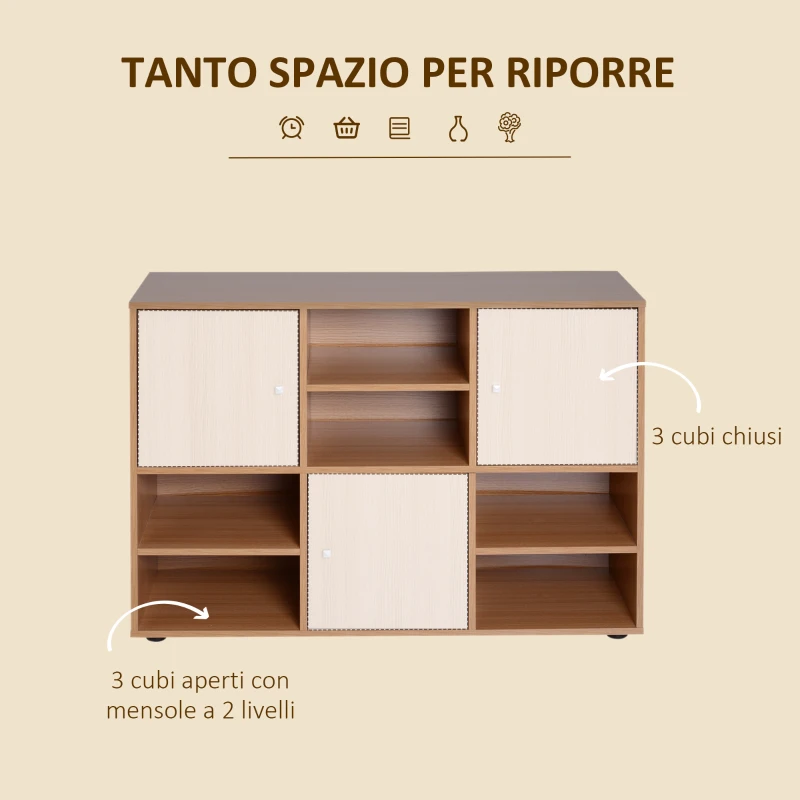 HOMCOM Mobile Libreria Scaffale 6 Cubi da Ingresso Ufficio Salotto 110x40x78cm Legno