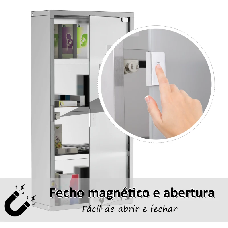 HOMCOM Kit de primeiros socorros em aço inoxidável para medicamentos 60x30x12cm prata