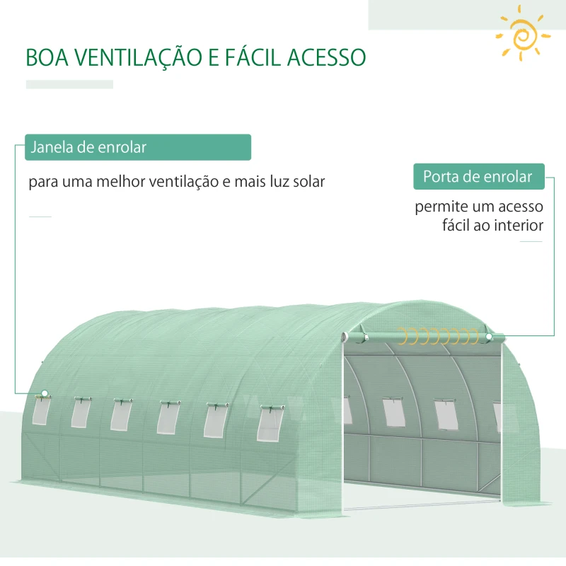 Outsunny Estufa Tipo Túnel 600x300x200 cm com Porta 12 Janelas Cobertura de PE 140g/㎡ para Cultivo de Plantas e Verduras Verde