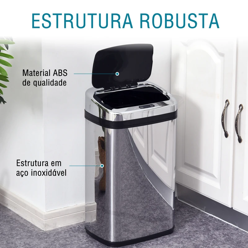 HOMCOM Balde de Lixo Inteligente de Aço Inoxidável 30L com Sensor Infravermelho de Abertura Automática 33x25x58 cm Prata e Preto