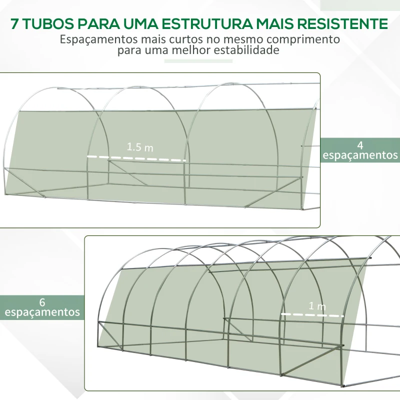 Outsunny Estufa Tipo Túnel 600x300x200 cm com Porta 12 Janelas Cobertura de PE 140g/㎡ para Cultivo de Plantas e Verduras Verde