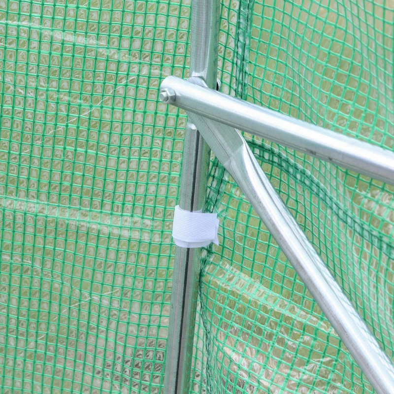 Outsunny Estufa Tipo Túnel 450x300x200 cm Estufa de Jardim com Porta e 6 Janelas Enroláveis Cobertura de PE e Aço Verde