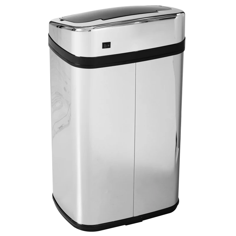 HOMCOM Balde de Lixo Inteligente de Aço Inoxidável 30L com Sensor Infravermelho de Abertura Automática 33x25x58 cm Prata e Preto