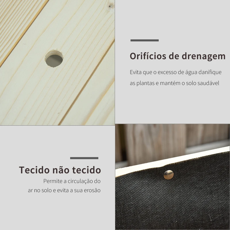 Outsunny Horta Vertical Mesa de Cultivo Elevada com Prateleira Tecido Geotextil Rodas com Freios Portátil para Jardim Terraço 118x55x83cm Madeira Natural
