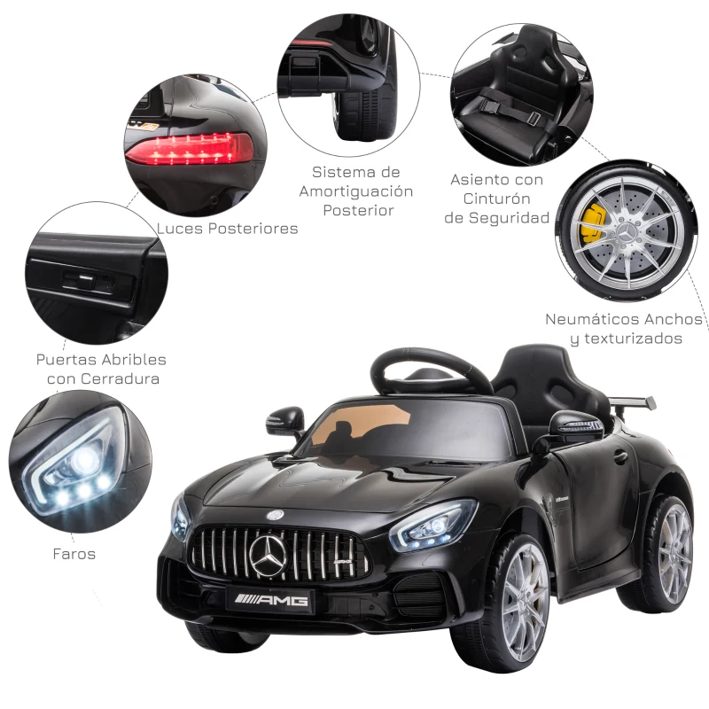 HOMCOM Coche Eléctrico para Niños Mercedes GTR Coche de Batería para Niños de +3 Años 12V Mando a Distancia 105x58x45 cm Negro