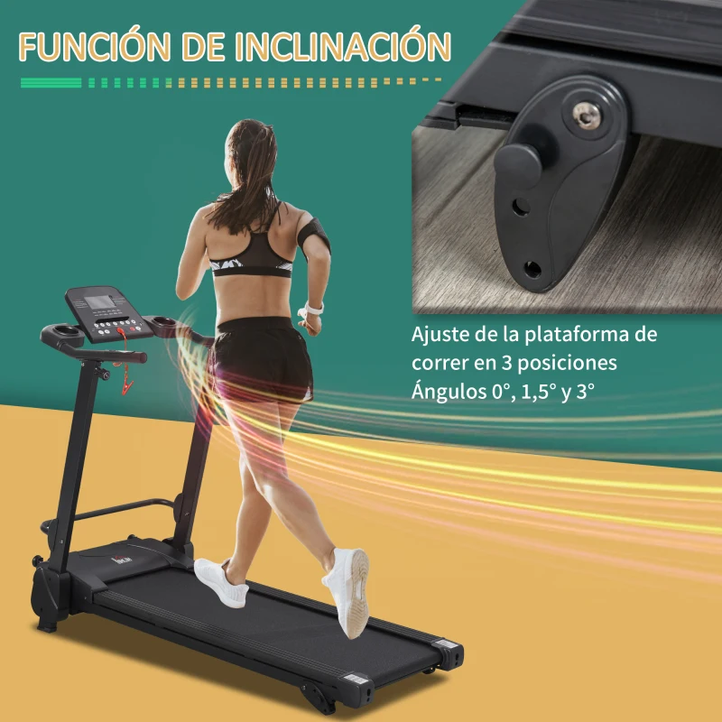 HOMCOM Cinta de Correr Andar Eléctrica Plegable con Velocidad hasta 14 km/h Pantalla LCD Superficie de Carrera de 42x130 cm Inclinación Manual y Ruedas de Transporte 164x70x125 cm Negro
