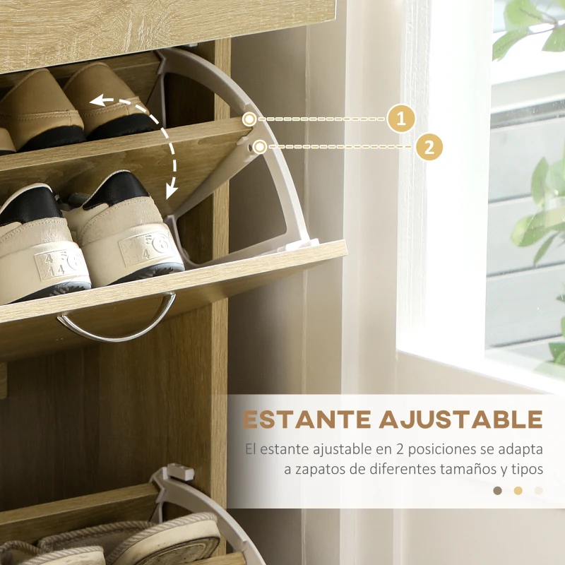 HOMCOM Mueble Zapatero Estrecho Armario de Zapatos con 2 Cajones Abatibles para 12 Pares de Zapatos 80x30x91,5 cm Roble