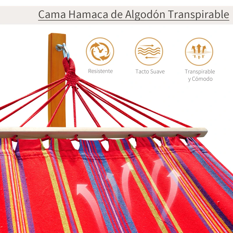 Outsunny Hamaca Tumbona 320x118x120cm Playa Camping Marco Madera Carga Max. 120kg Rojo