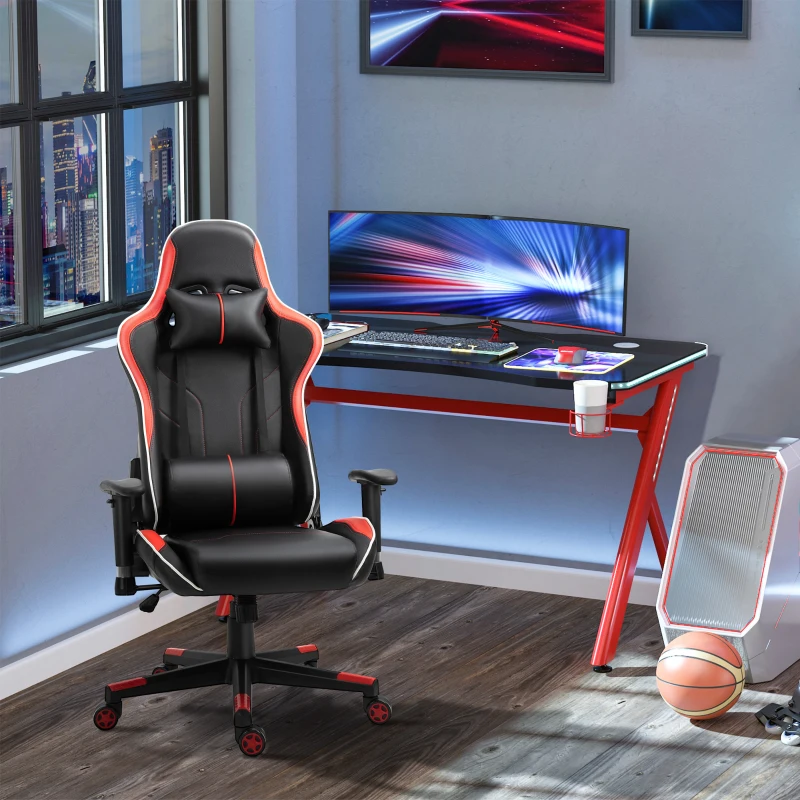 Vinsetto Silla Gaming Silla Racing Reclinable 160° Silla Gamer Altura Ajustable con Reposacabezas 70x60x128-138 cm Negro y Rojo