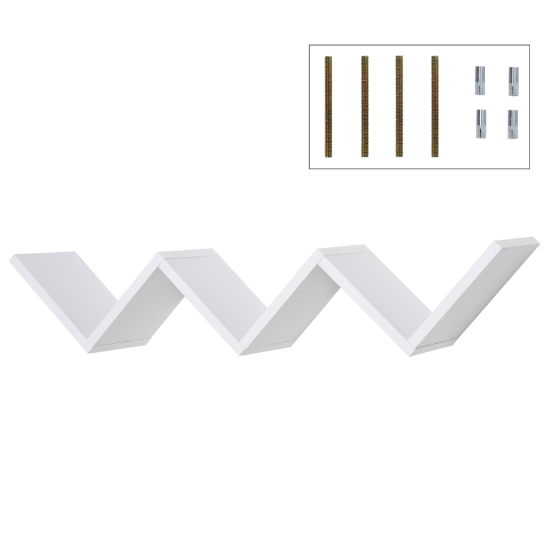 HOMCOM Estante de Pared en Forma de W Baldas Flotantes Zigzag Decoración para Oficina Estudio Sala de Estar Exhibir y Almacenar Libros 80,6x16x15,2 cm Blanco