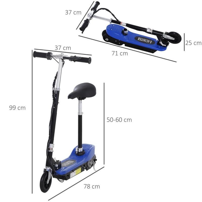 HOMCOM Patinete Eléctrico para Niños Scooter Eléctrico Plegable 120W con Manillar Ajustable Velocidad 10 km/h 78x37x99 cm Azul