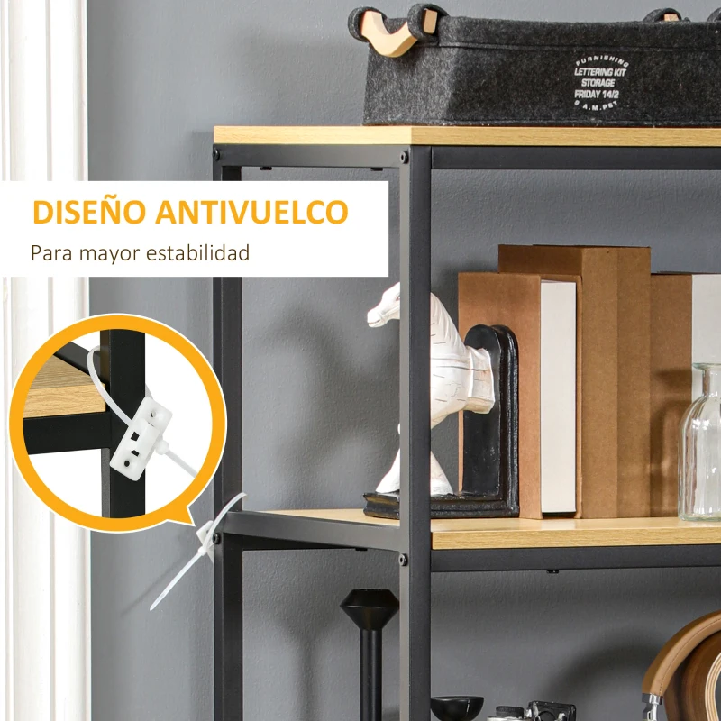 HOMCOM Estantería de 4 Niveles Estantería para Salón Moderno con 2 Cajones de Tela no Tejida y Marco de Acero 60x40x163cm Roble