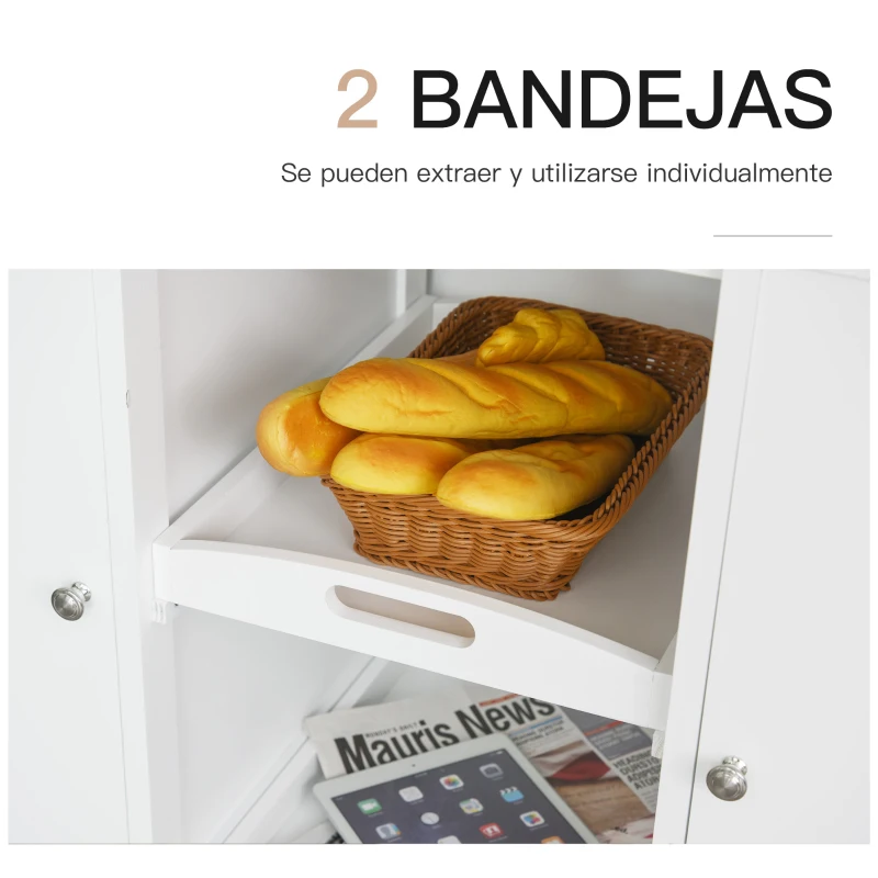 HOMCOM Aparador de Cocina Buffet para Salón con 2 Puertas Cajones Estantes Abiertos y Bandeja Extraíble Mueble Auxiliar de Salón Comedor 115x48x87 cm Blanco