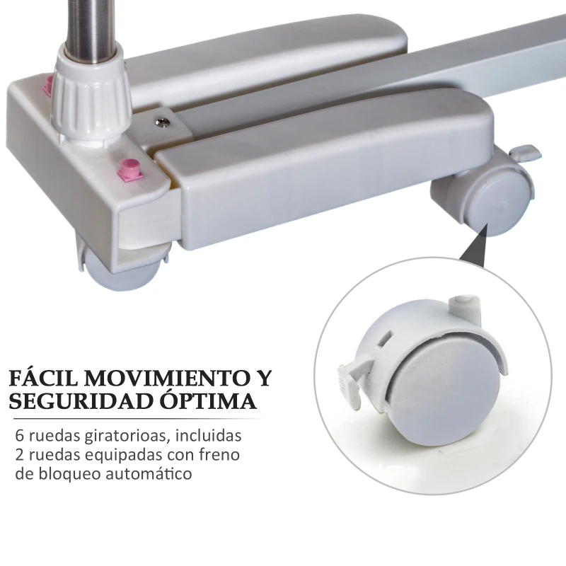 HOMCOM Tendedero de Ropa Plegable 80x55x172 cm con 6 Ruedas y 4 Estantes con Altura Regulable de Acero Inoxidable Plateado