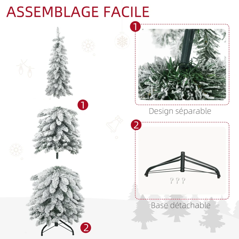 HOMCOM Arbre de Noël artificiel avec support en acier 253 branches enneigées socle pliable hauteur 135 cm vert