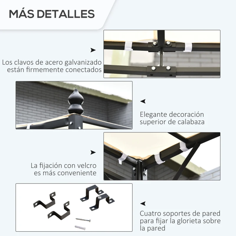 Outsunny Cenador de Jardín 3x3 m Pérgola con Toldo y 16 Orificios de Drenaje para Patio Terraza Metal y Poliéster 180 g/m² Resistente Crema