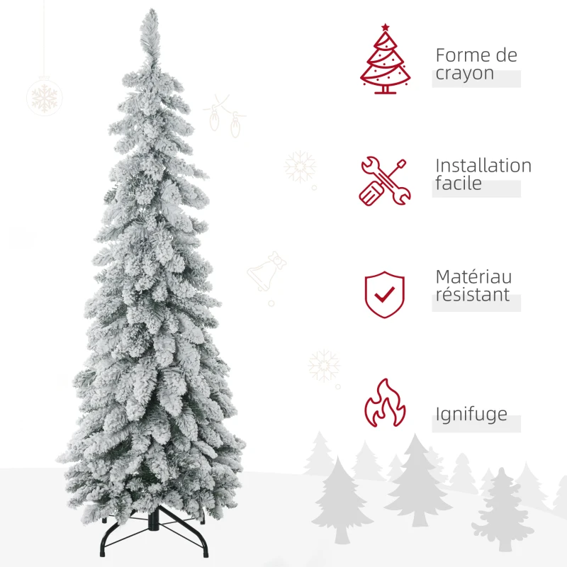 HOMCOM Arbre de Noël artificiel avec support en acier 253 branches enneigées socle pliable hauteur 135 cm vert