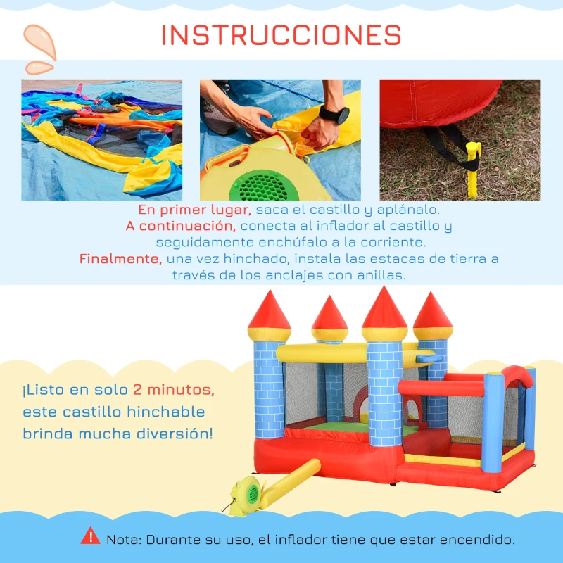 Outsunny Castillo Hinchable para Niños con Tobogán Cama de Salto Inflador y Bolsa de Transporte para Interior y Exterior 280x260x210 cm Multicolor