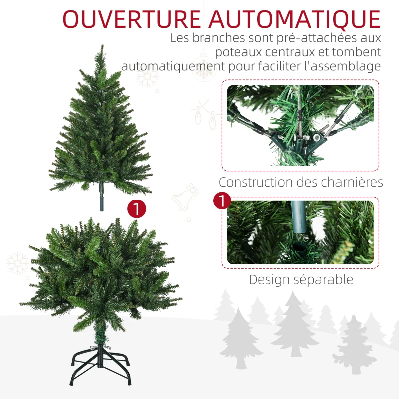 HOMCOM Sapin de Noël artificiel avec 310 branches support en acier socle pliable en acier hauteur 120 cm vert