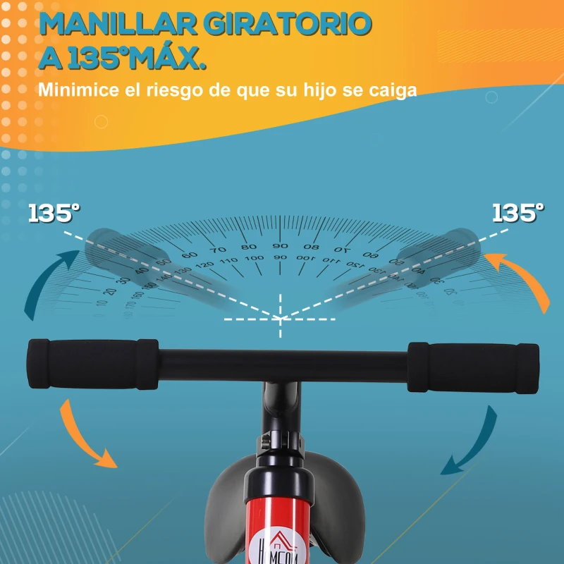 HOMCOM Bicicleta de Equilibrio con Pedales y Ruedas Entrenamiento Extraíbles de Asiento Regulable 33-38cm Niños +24 Meses Carga 25kg Rojo