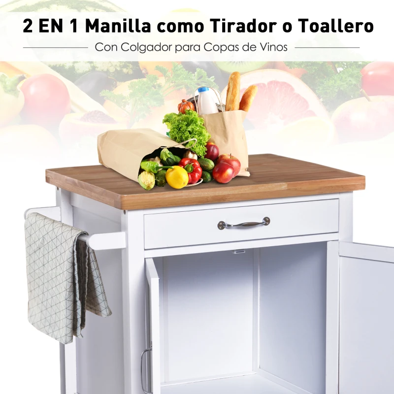 HOMCOM Carro de Cocina Carrito de Servir Multiusos Estantería Carrito Auxiliar con Ruedas para Baño Dormitorio con Estante Cajón Armario 65x48x90cm