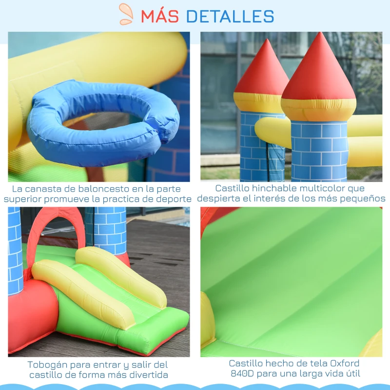 Outsunny Castillo Hinchable para Niños con Tobogán Cama de Salto Inflador y Bolsa de Transporte para Interior y Exterior 280x260x210 cm Multicolor
