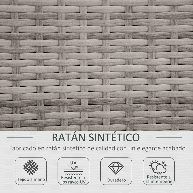 Outsunny Conjunto de Muebles de Jardín de Ratán 4 Piezas Mesa de Centro de Vidrio Sofá Doble y 2 Sofás Esquineros con Cojines Desenfundables para Terraza Exterior Gris