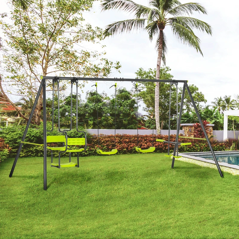 Outsunny Columpio Infantil para Exterior con 6 Asientos con Marco de Acero para +3 Años 355x184x186 cm Verde