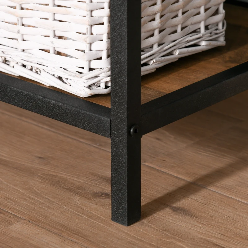 HOMCOM Mesita de Noche Mesilla de Noche con Cajón y Estante Abierto Estilo Industrial Mesa Auxiliar para Dormitorio Sala 48x40x51,5 cm Teca y Negro