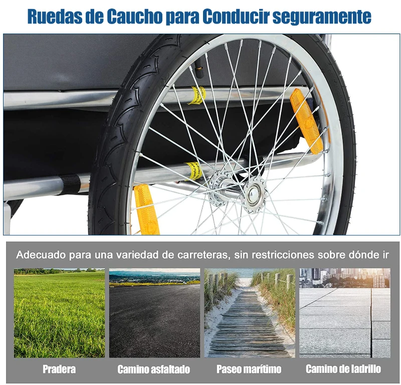 PawHut Remolque Bicicleta Perros Mascota con Anillo Bandera Reflector de Seguridad Remolque Bici Cabina 78x55x65cm