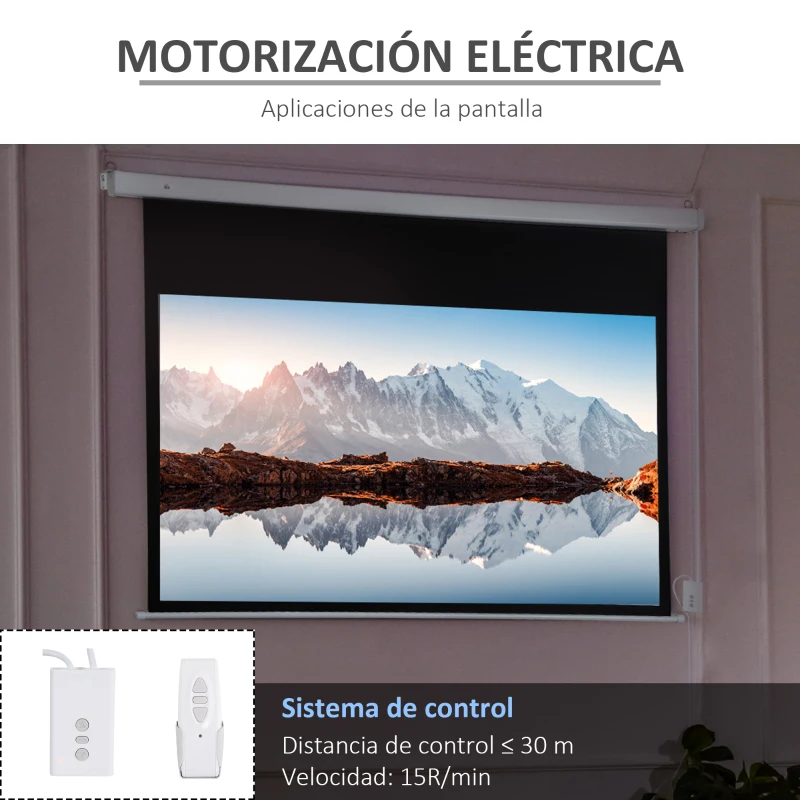 HOMCOM Pantalla de Proyector Eléctrica 80 Pulgadas Pantalla Proyección 16:9 con Mando a Distancia 209x7,5x142 cm Blanco