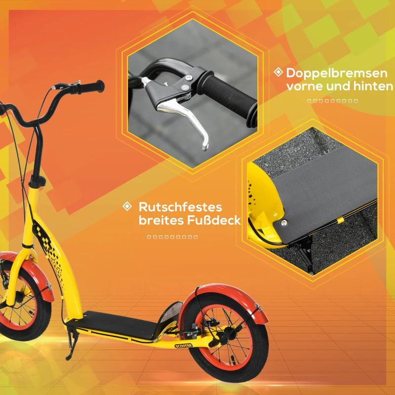 HOMCOM Kinderroller mit 12'' Luftreifen Scooter Tretroller höhenverstellbar Roller Cityroller Kinder Roller Kickboard ab 5 Jahre Kleinkind Schwarz 118 x 55,5 x 85-100,5 cm