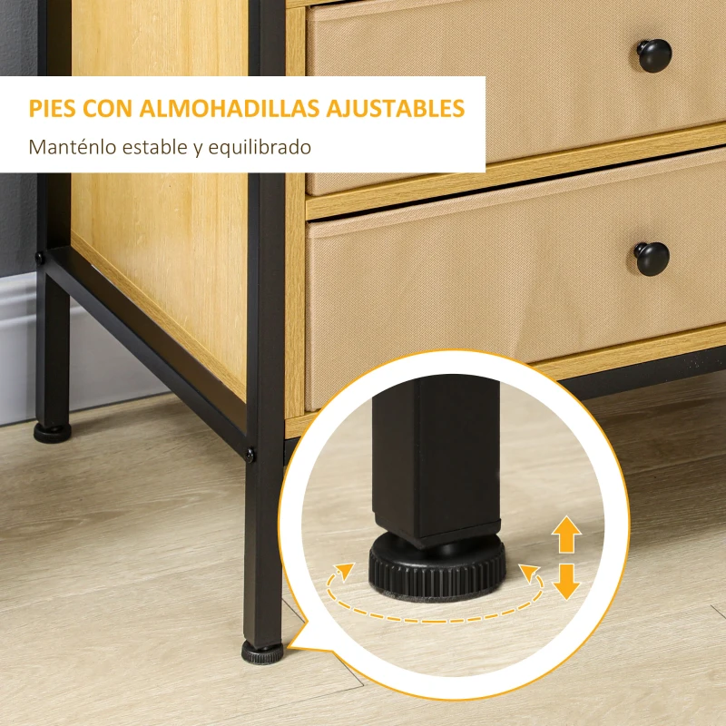 HOMCOM Estantería de 4 Niveles Estantería para Salón Moderno con 2 Cajones de Tela no Tejida y Marco de Acero 60x40x163cm Roble