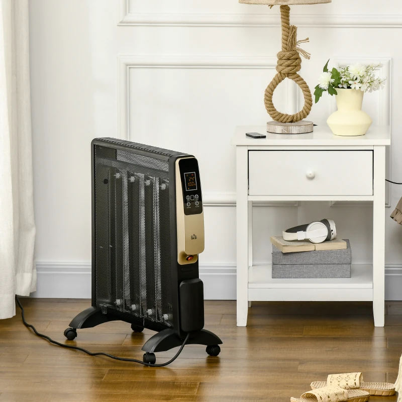 HOMCOM Calefactor Eléctrico 1000W/2000W Radiador de Mica con Mando a Distancia para 15-20 m² 56x26,5x61,5 cm Negro