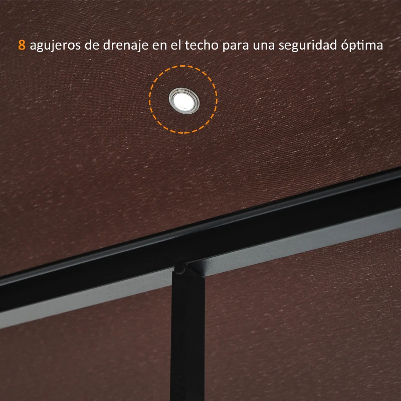 Outsunny Cenador de Jardín 3x3m Pabellón con Doble Techo y Mosquiteras Laterales con Cremallera Buena Ventilación Gazebo para Terraza Eventos Fiestas Bodas Marrón y Blanco