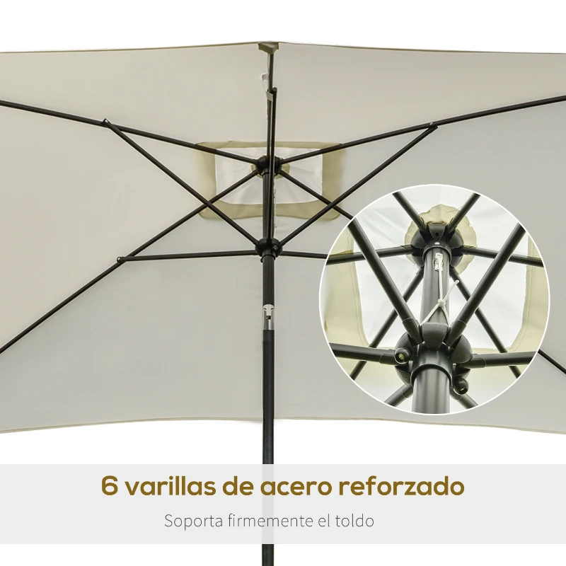 Outsunny Sombrilla de Aluminio 200x300x240 cm Parasol Rectangular de Jardín Inclinable con Manivela y Poste Desmontable para Terraza Piscina Patio Exterior Crema