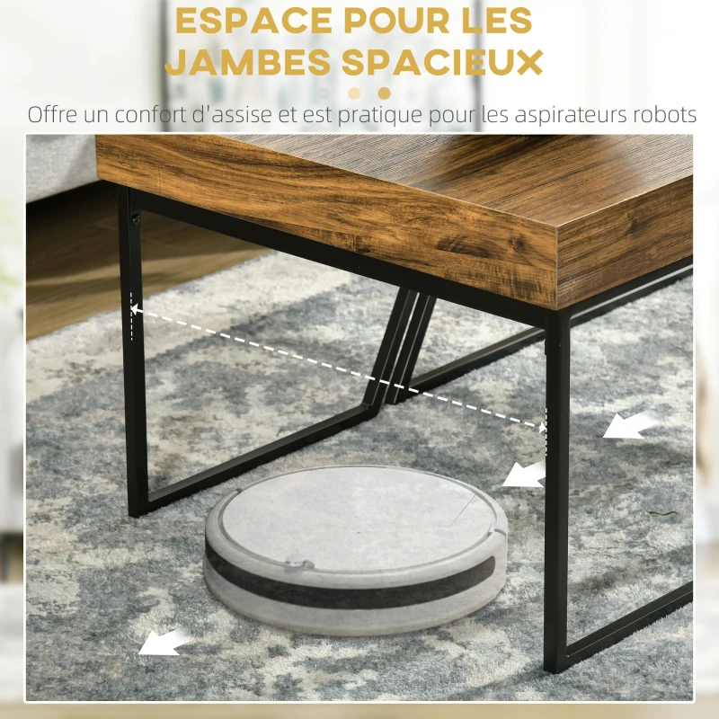 HOMCOM Lot de 2 tables basses design industriel géométrique - effet bois et acier noir