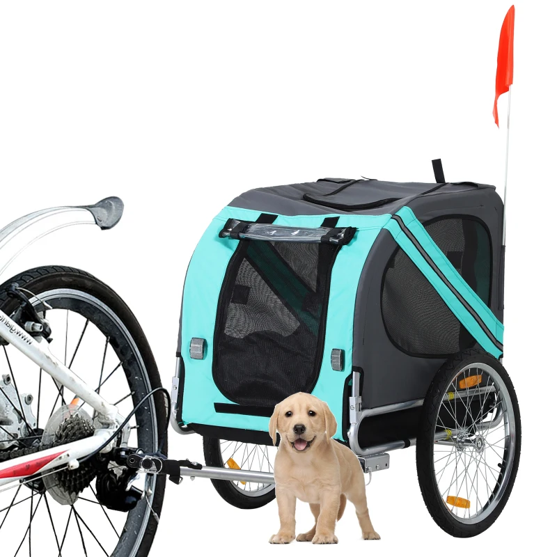PawHut Remolque Bicicleta Perros Mascota con Anillo Bandera Reflector de Seguridad Remolque Bici Cabina 78x55x65cm