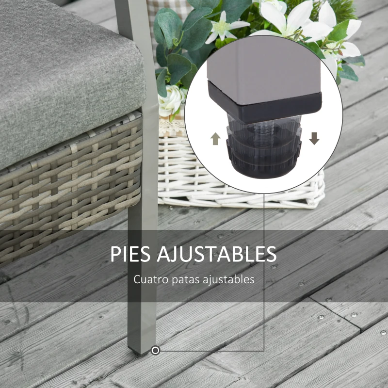 Outsunny Sofá de Ratán Estructura de Aluminio Dos Plazas con Cojín Desmontable Sillón Mueble de Jardín 118x75x79cm para Patio Exterior al Aire Libre Gris