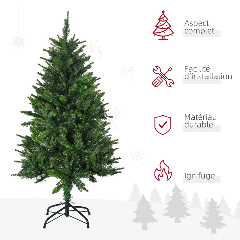 HOMCOM Sapin de Noël artificiel avec 310 branches support en acier socle pliable en acier hauteur 120 cm vert