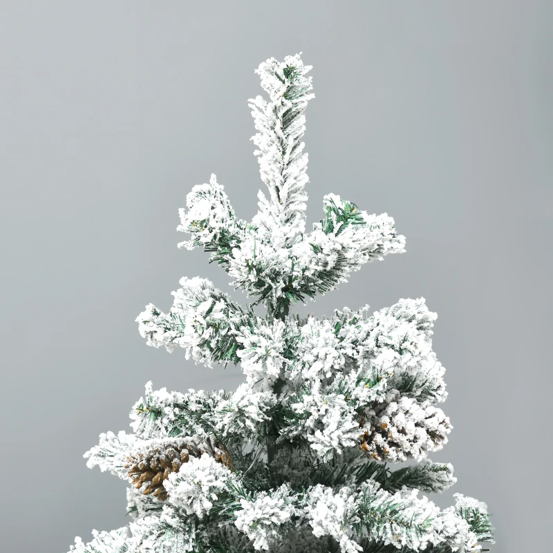 HOMCOM Sapin de Noël artificiel avec 28 pommes de pin 269 branches enneigées support en acier socle pliable hauteur 120 cm vert
