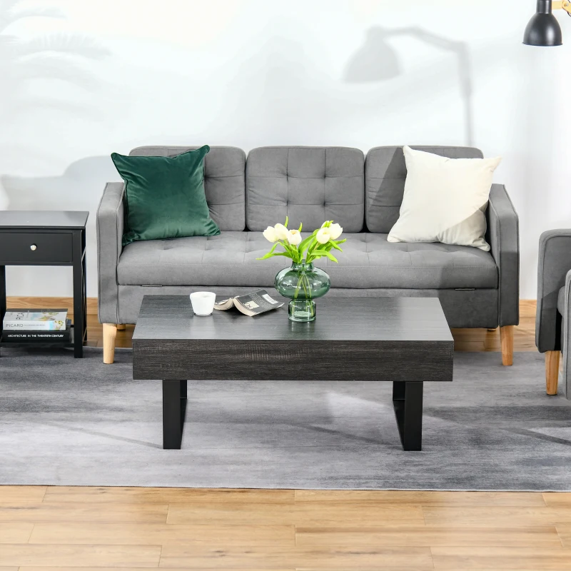 HOMCOM Mesa de Centro Rectangular Mesa Auxiliar con Cajón y Patas Elevadas de Metal Estilo Moderno para Salón Oficina 110x60x40 cm Gris Oscuro