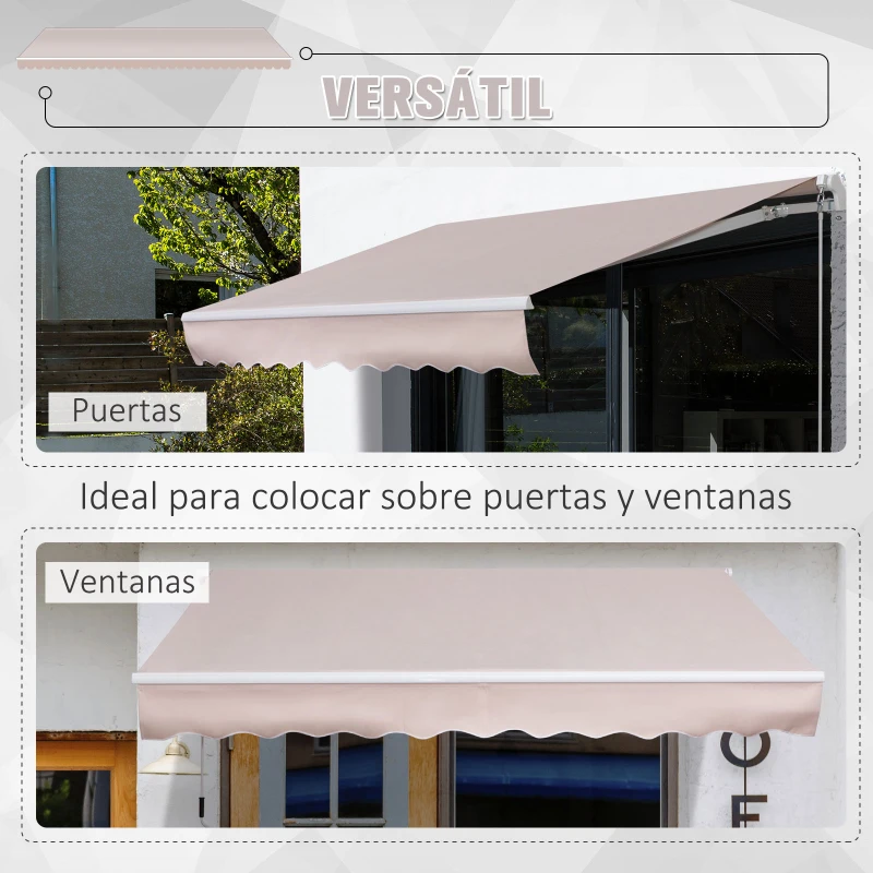 Outsunny Toldo Manual con Manivela 3x2m Toldo con Brazo Plegable Retráctil Ángulo Ajustable de Aluminio Protección Solar para Puerta Ventanas Balcón Beige