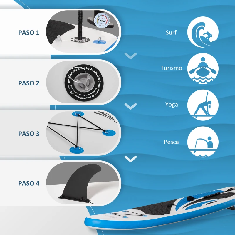 Outsunny Tabla de Paddle Surf Hinchable Plegable 300x76x15 cm con Remo de aluminio Ajustable Desmontable Cubierta Antideslizante Bolsa de Transporte y Kit de Reparación Carga 120 kg