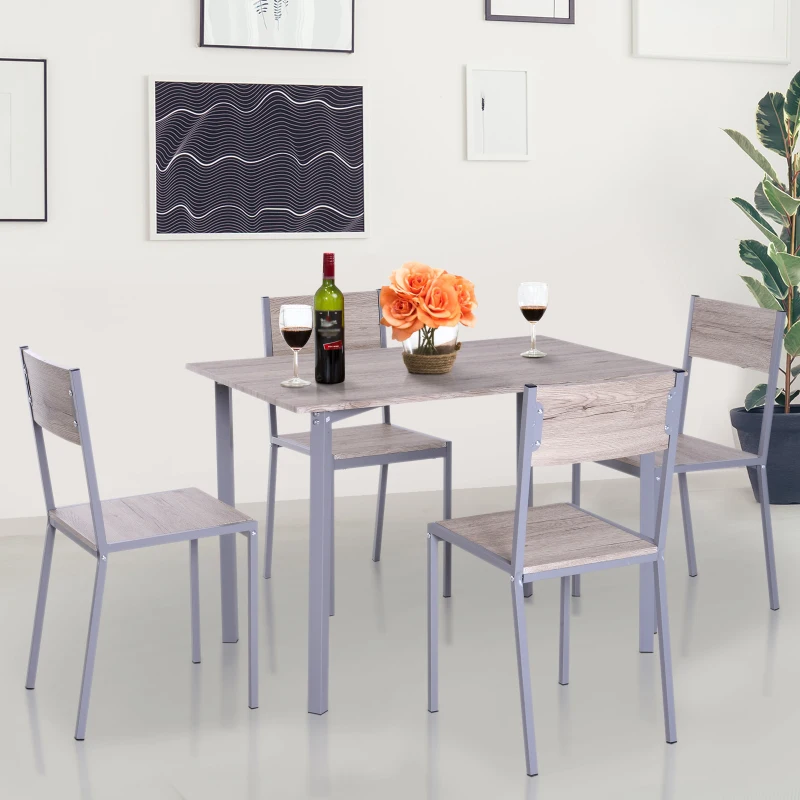 HOMCOM 5 Piezas Conjunto de Mesa y 4 Sillas de Comedor Juego Muebles de Cocina Sala Conjunto de Comdedor Moderno Madera y Metal