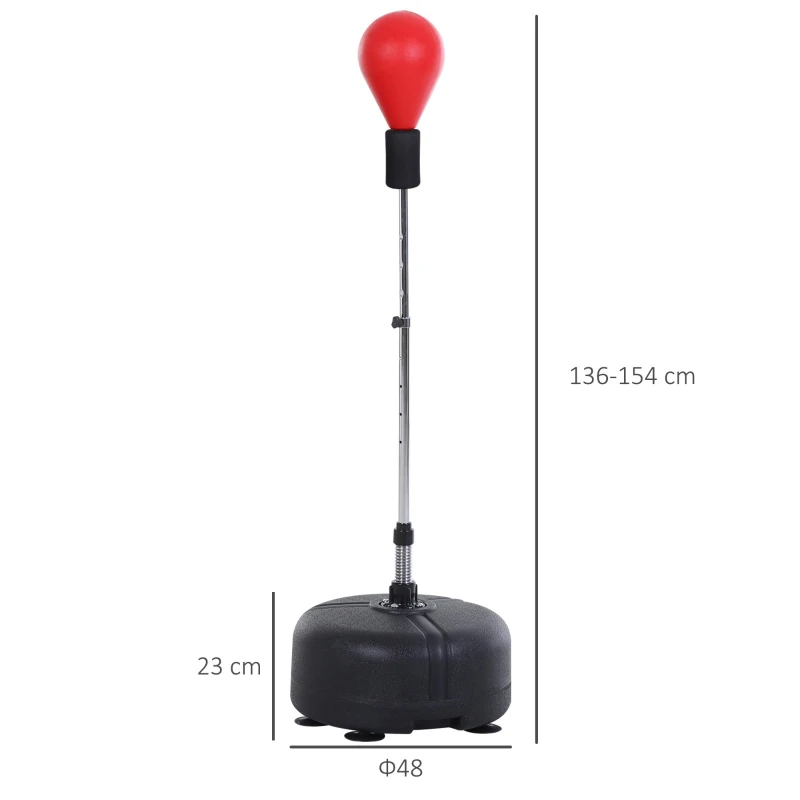 HOMCOM Punching Ball con Altura Ajustable en 136-154 cm y Base Rellenable Soporte y Guantes para Adultos y Adolescentes Rojo