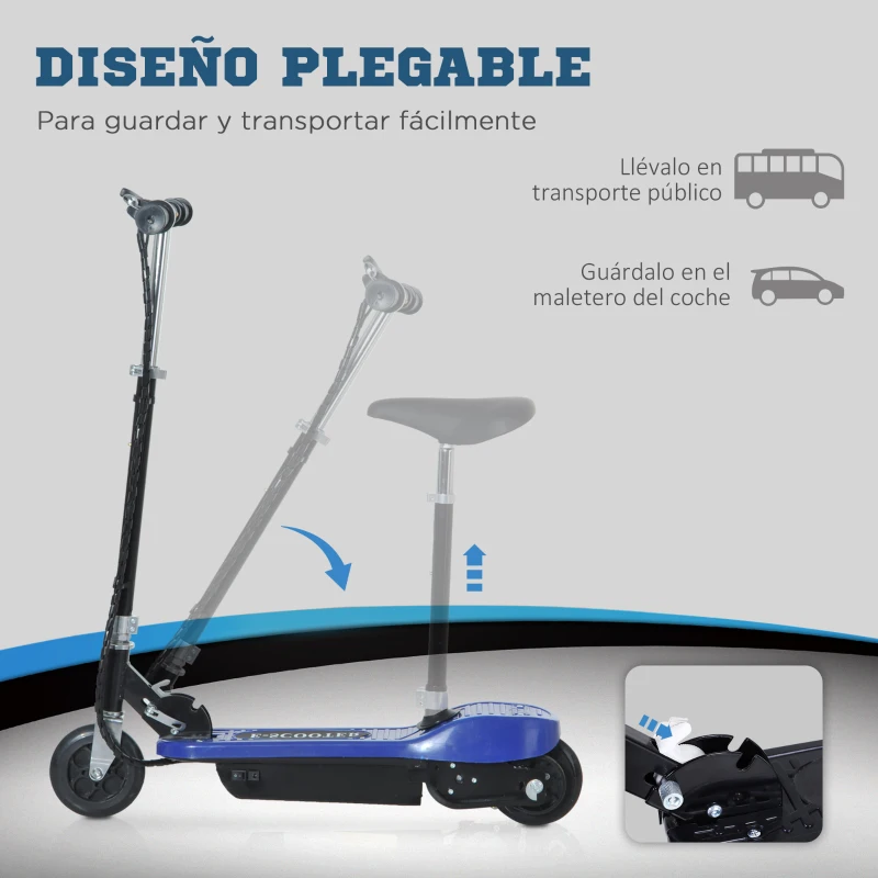 HOMCOM Patinete Eléctrico para Niños Scooter Eléctrico Plegable 120W con Manillar Ajustable Velocidad 10 km/h 78x37x99 cm Azul