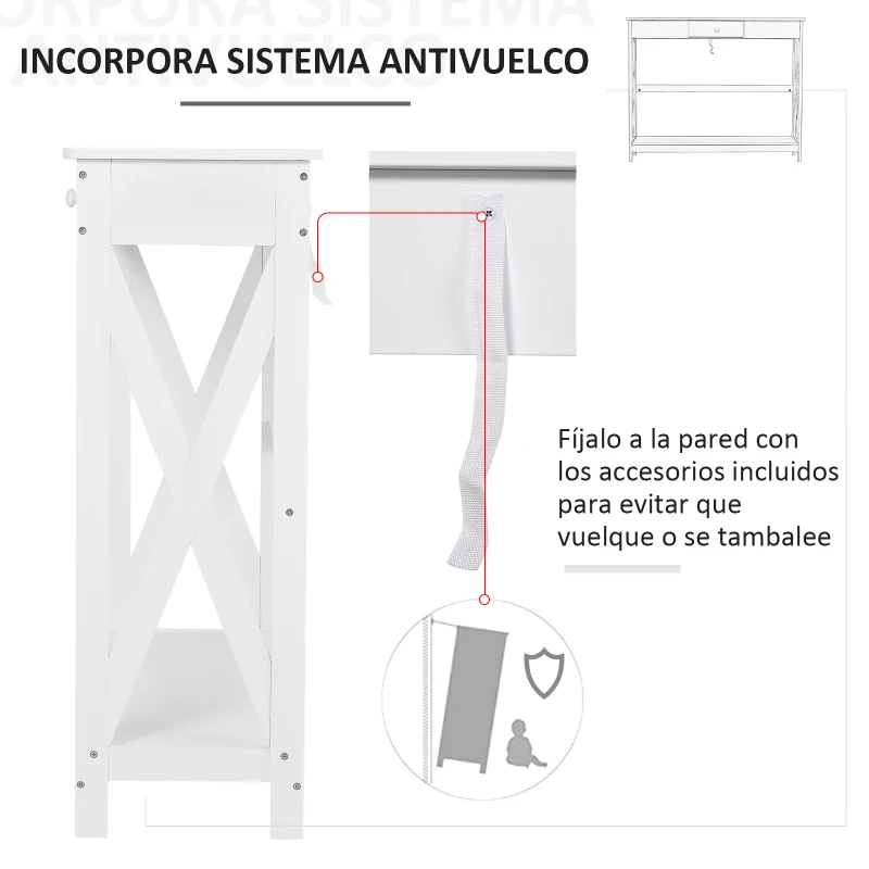HOMCOM Mesa de Consola de Madera Mesa de Entrada con 1 Cajón y 1 Estante de Almacenaje para Pasillo Salón 100x30x81cm Blanco